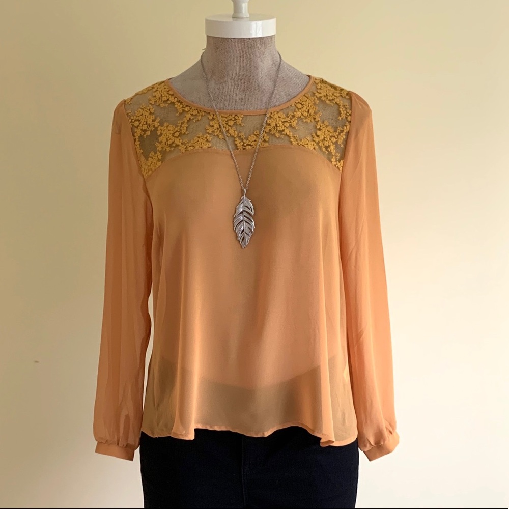 Forever 21 Gold Yellow Embroidered Top